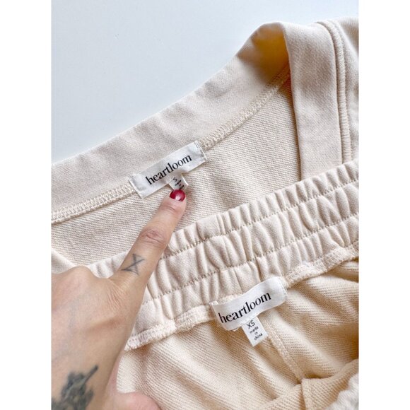HEARTLOOM Ivory Cotton Terrry Sweatshirt Jogger Sweatsuit Set, Size XS/S - Picture 9 of 11
